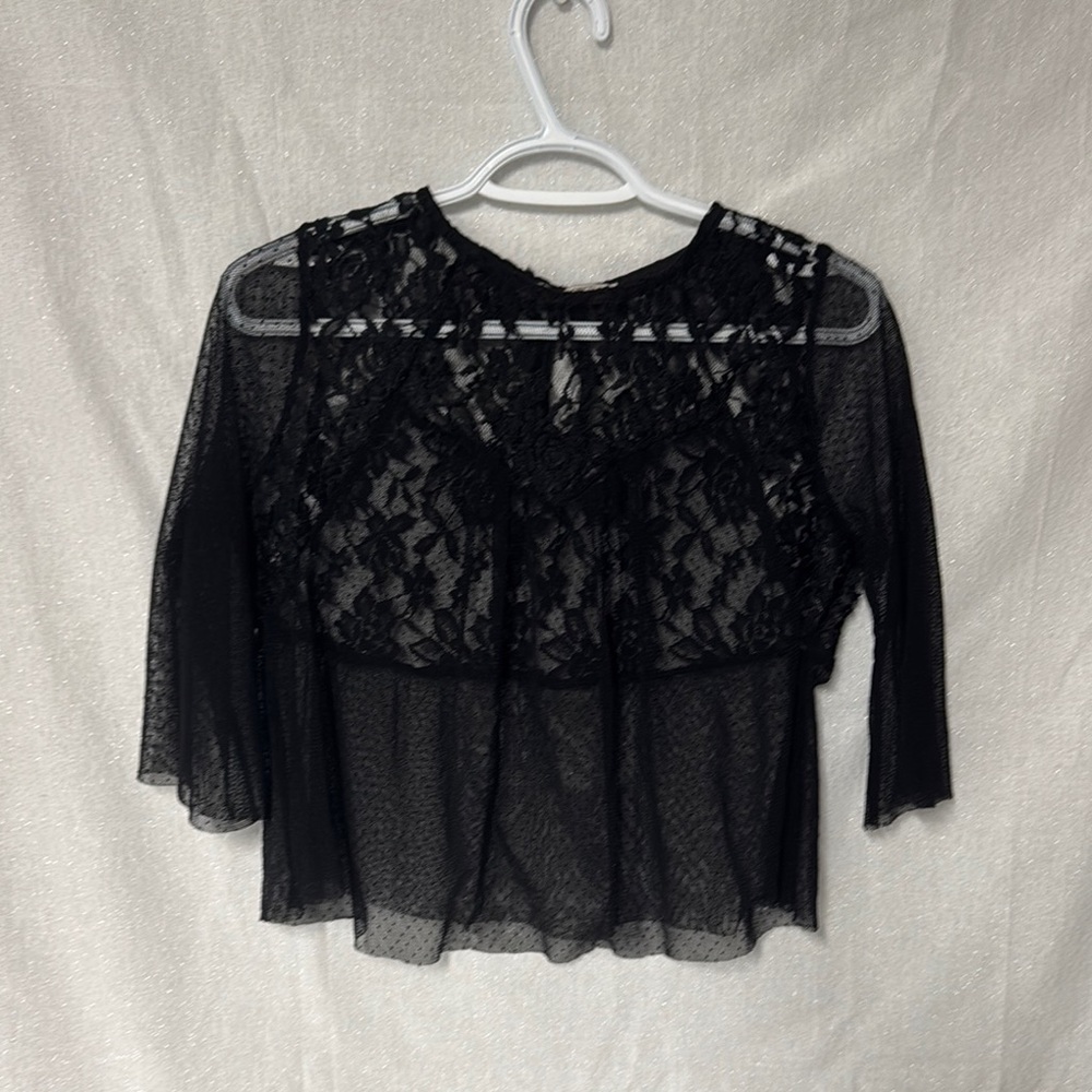 Rolla Coster Black Sheer Lace Blouse 3/4 Sleeve